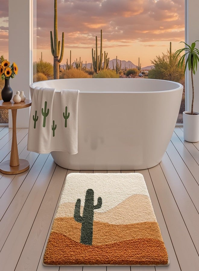 LUMI Bath Mat Rug 32"x32", Plush Non-Slip Absorbent Bathroom Mat, Ultra Soft Washable Shower Rugs, Luxury Plant Square Shaped Carpet for Floor, Bathtub, Home Decor, Cactus - Image 5