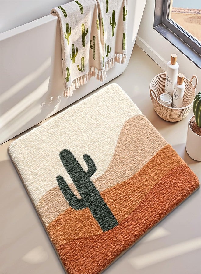 LUMI Bath Mat Rug 32"x32", Plush Non-Slip Absorbent Bathroom Mat, Ultra Soft Washable Shower Rugs, Luxury Plant Square Shaped Carpet for Floor, Bathtub, Home Decor, Cactus - Image 1