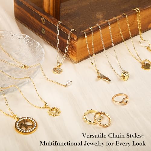 Ecoofor 18k Gold Necklace Chains for Jewelry Making, 39.3 Feet 6 Rolls Bracelet Chains for DIY,6.5Feet Each Style, Gold Chain with Jump Rings/Lobster Clasps/Connectors - Image 5