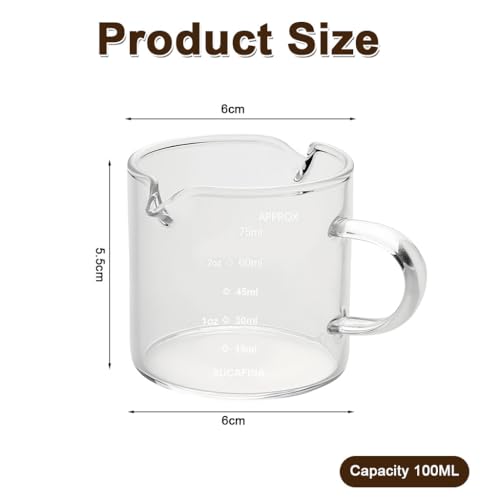 Supvox® Espresso Shot Glass Double Expresso Cups-2Pcs 75ml Double Shot Measuring Cups with Handle, Heat Resistant High Silicon Boron Glass Measuring Cups, Dual Side Pour Nozzle Design - Image 2