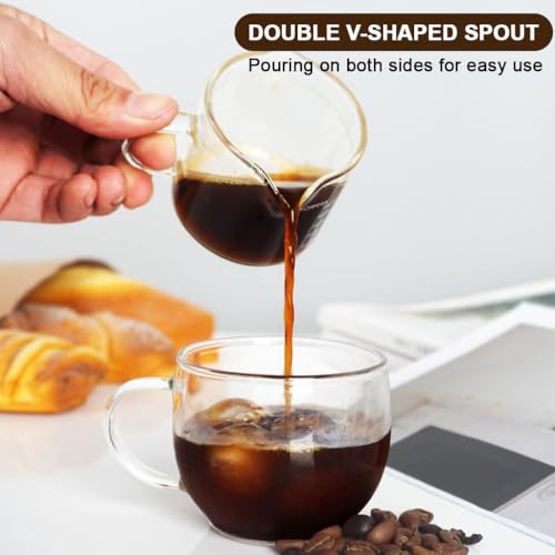 Supvox® Espresso Shot Glass Double Expresso Cups-2Pcs 75ml Double Shot Measuring Cups with Handle, Heat Resistant High Silicon Boron Glass Measuring Cups, Dual Side Pour Nozzle Design - Image 3