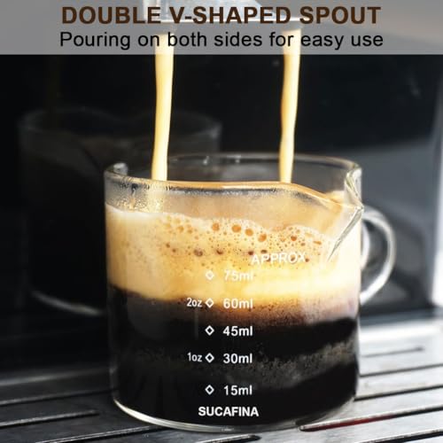 Supvox® Espresso Shot Glass Double Expresso Cups-2Pcs 75ml Double Shot Measuring Cups with Handle, Heat Resistant High Silicon Boron Glass Measuring Cups, Dual Side Pour Nozzle Design - Image 4