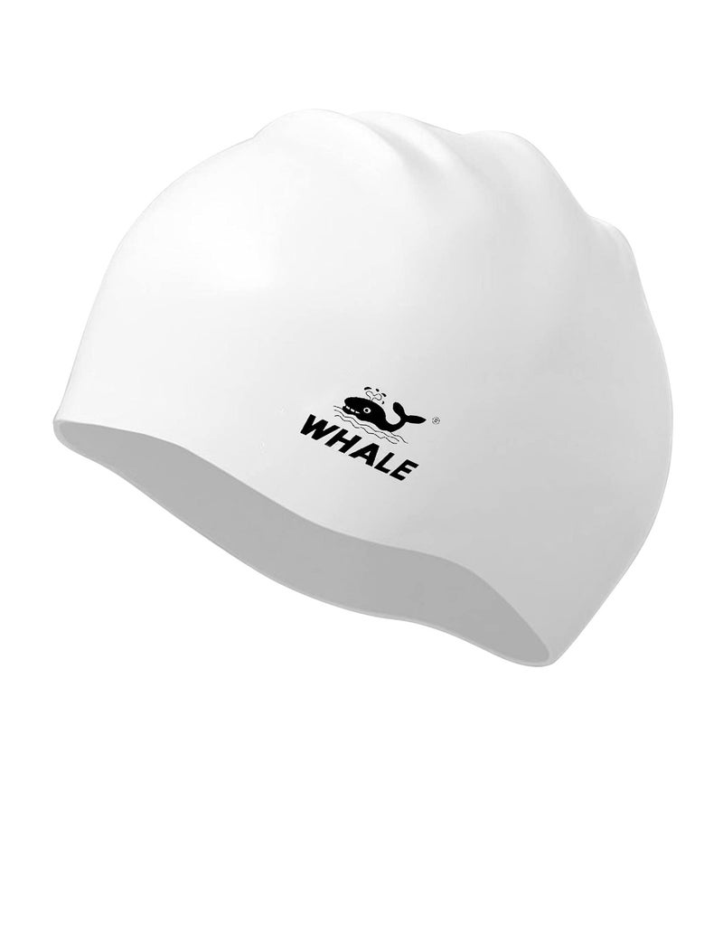 WHALE Extra Large Swim Cap for Women Men, Durable Silicone Swimming Hat with Ear Protection, Unisex Adults Bath Swimming Caps for Long Thick Curly Hair & Dreadlocks Braids Weaves Afro Hair(White) - Image 1