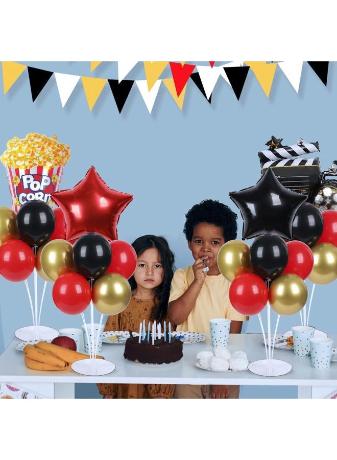 Naozinebi طقم بالونات حفلة ليلة الفيلم 4 مجموعات مع بالونات الفشار واللوحة السينمائية والنجوم باللون الأحمر والأسود والذهبي لتزيين الطاولات في حفلات عيد الميلاد وتصوير الأفلام - Image 5