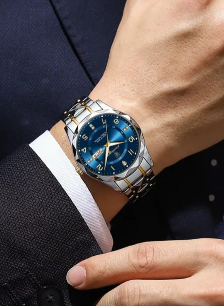 پوداجار ساعة رجالية، ساعة كوارتز رجالية فاخرة مقاومة للماء وتاريخ الأسبوع ساعة يد مضيئة من الفولاذ المقاوم للصدأ للرجال 41 مم - Image 2