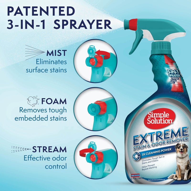 Simple Solution Extreme Pet Stain and Odor Eliminator Spray, Enzymatic Cleaner With 3X Pro-Bacteria Cleaning Power for Dogs & Cats, Strong Urine, Pee and Poop Smell Remover for Carpets & Floors, 32 oz - Image 4