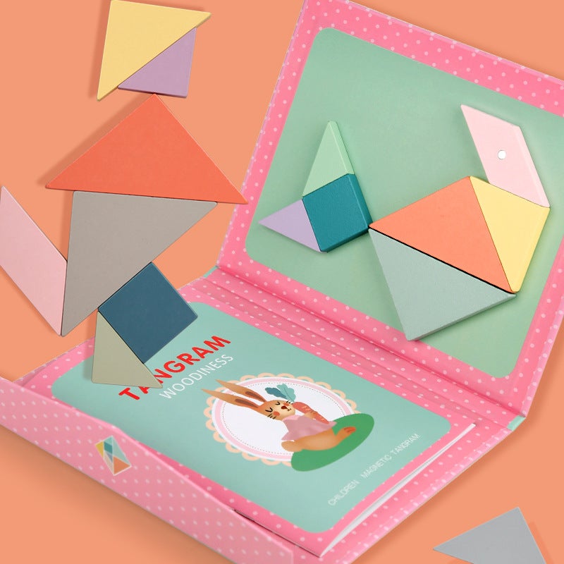 Wooden Colorful Book Clip Magnetic Tangram Teaching Aid Children'S Educational Cognitive Creative Puzzle Early Education Toy - Image 3