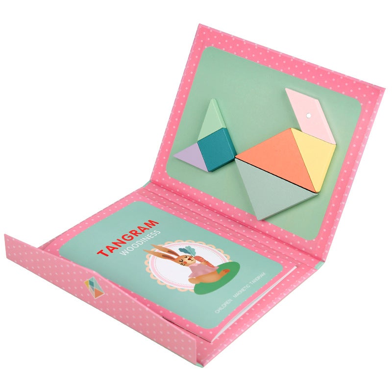 Wooden Colorful Book Clip Magnetic Tangram Teaching Aid Children'S Educational Cognitive Creative Puzzle Early Education Toy - Image 1