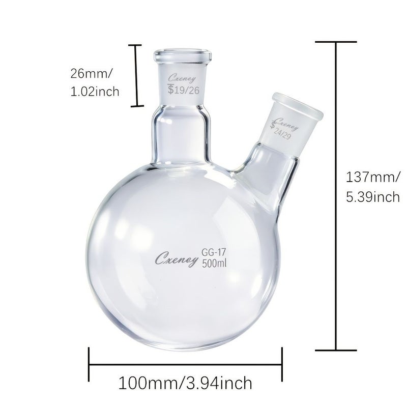 Double Neck Round Bottom Flask 1.69oz Caliber 19 26 Chemical Experiment Glass Distillation Flask - Image 4