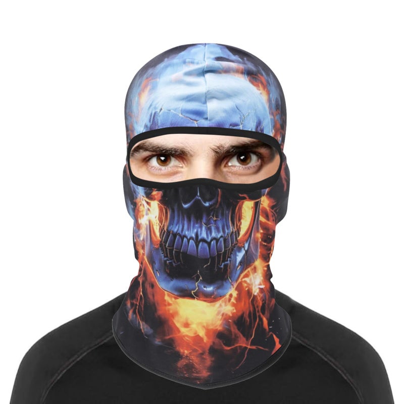 Cutewing Head Mask Full Face,3PCS Ski Mask Balaclava Motorcycle Balaclavas,3D Skull Flame Print Full Face Cover Neck Gaiter Outdoor Hood Headwear Sun Protection Windproof - Image 2