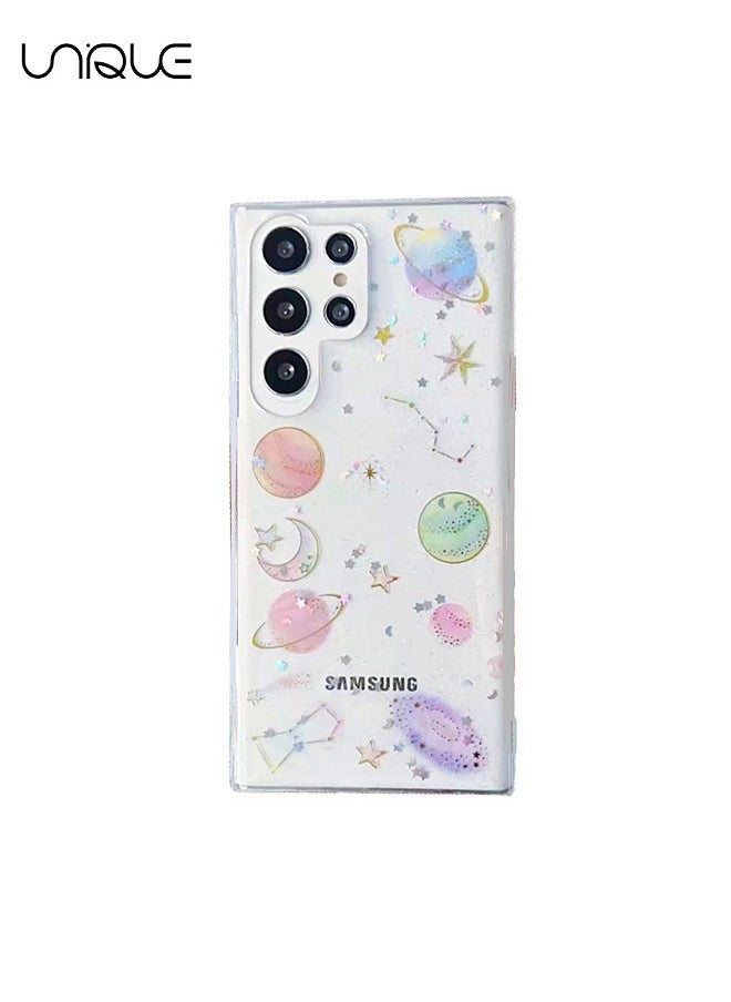 يونيك - لغطاء هاتف Galaxy S23 Ultra - موضوع كوكبي - واضح وتصميم النجوم المتلألئة وكوكب القمر - دائم مقاوم للصدمات كلير يونيفرس حالة الهاتف السيدات فتاة - Image 1