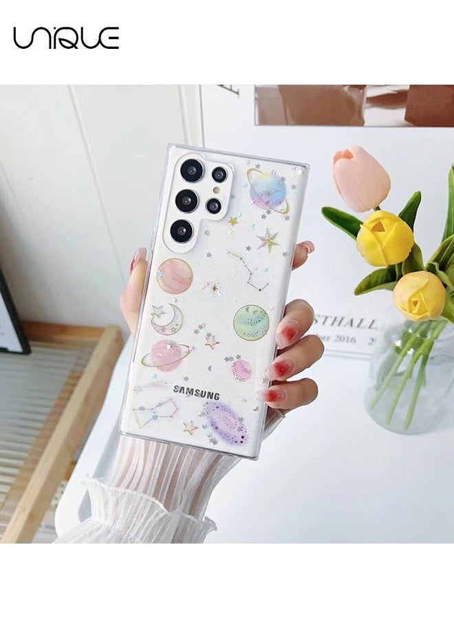 يونيك - لغطاء هاتف Galaxy S23 Ultra - موضوع كوكبي - واضح وتصميم النجوم المتلألئة وكوكب القمر - دائم مقاوم للصدمات كلير يونيفرس حالة الهاتف السيدات فتاة - Image 1