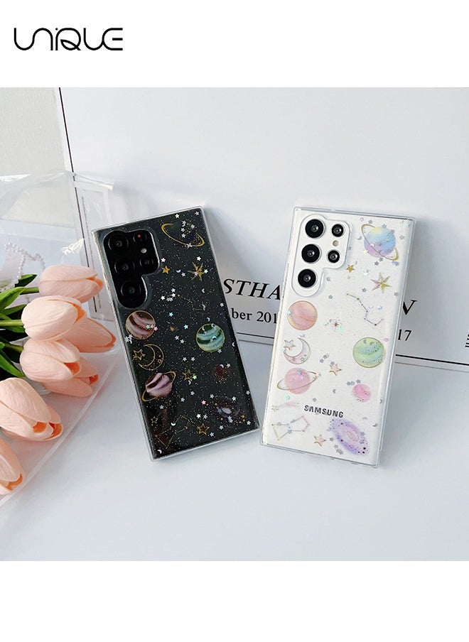 يونيك - لغطاء هاتف Galaxy S23 Ultra - موضوع كوكبي - واضح وتصميم النجوم المتلألئة وكوكب القمر - دائم مقاوم للصدمات كلير يونيفرس حالة الهاتف السيدات فتاة - Image 1
