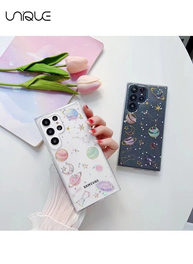 يونيك - لغطاء هاتف Galaxy S23 Ultra - موضوع كوكبي - واضح وتصميم النجوم المتلألئة وكوكب القمر - دائم مقاوم للصدمات كلير يونيفرس حالة الهاتف السيدات فتاة - Image 1