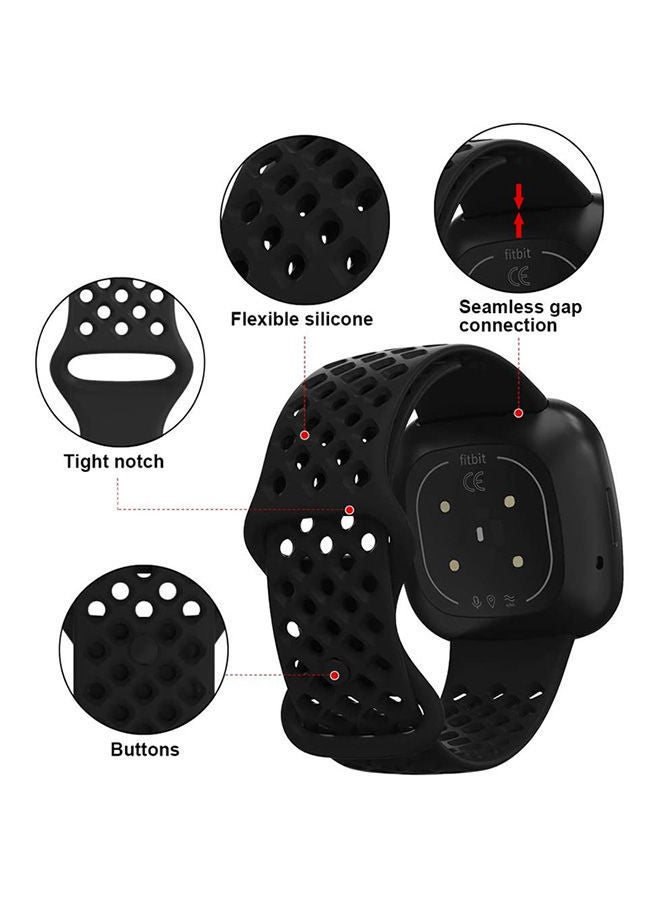 NIBEMINENT Fitbit Versa 3 / Sense Silicone Sports Watch Strap TPU Hollow Breathable Wristband S/L (S Black  - Image 2