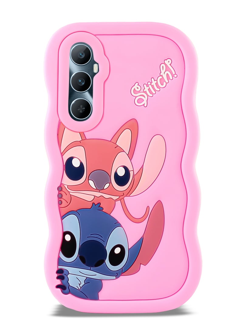 Lilo and Stitch Cartoon 3D Wavy Soft Silicone Phone Case for Realme C65 (Pink)