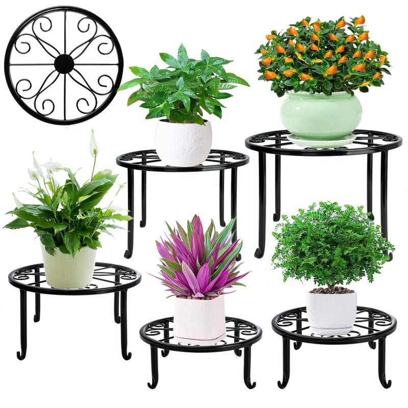 Xgunion Metal Plant Stand 5 Pack Plant Stands for Indoor Outdoor Plants Multiple Heavy Duty Flower Pot Stand Holder Rustproof Iron Round Plant Shelf for Planter Outdoor Plant Stand for Patio & Garden DÃ©cor - Image 1