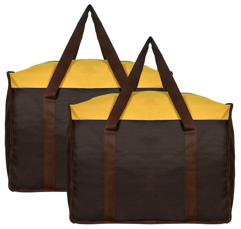 Kuber Industries Kuber Industries Medium Size MultiPurpose Storage BagClothing Storage OrganizerToy Storage BagStationery Paper Storage Bag with Zipper Closure And Strong HandlePack of 2 Brown Yellow  - Image 1