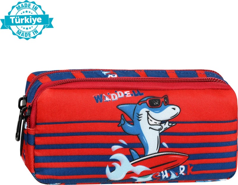 Niss Store Waddell Licensed Red Shark Patterned 2 Pocket Pencil Case - Image 1