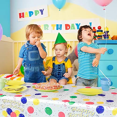 Mulbozy 4 Pcs Birthday Tablecloth Disposable Plastic, Colorful Balloons Confetti Happy Birthday Table Covers for Parties Decoration Supplies, 108 x 54 inch - Image 4
