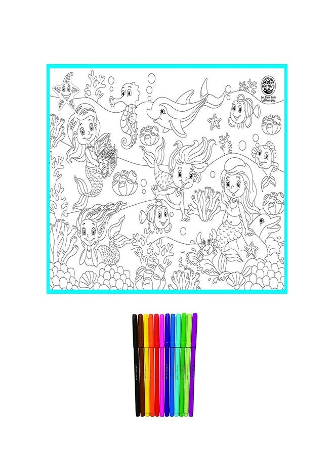 JAPSI My Coloring Mat for Kids | Colouring Mat for Kids Reusable and Washable | Educational Toys for Kids Age 3+ Years | Large Size: 40 X 27 Inches (Mermaid) - Image 4