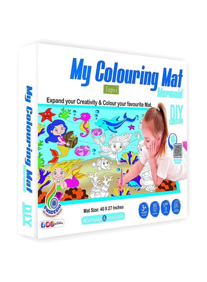 JAPSI My Coloring Mat for Kids | Colouring Mat for Kids Reusable and Washable | Educational Toys for Kids Age 3+ Years | Large Size: 40 X 27 Inches (Mermaid) - Image 1