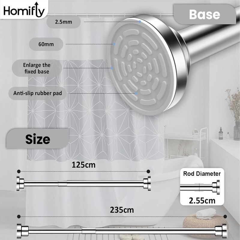 HOMIFLY 125 Cm to 220 Cm Extendable Curtain Rod Holder Without Drill/Stainless Steel Shower Curtain/Window Curtain Rod/Anti-Skid Spring Pull Rod – Silver (1 Piece) - Image 3
