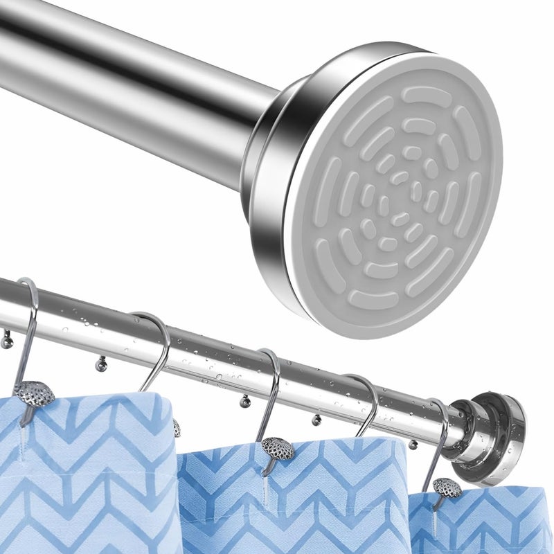 HOMIFLY 125 Cm to 220 Cm Extendable Curtain Rod Holder Without Drill/Stainless Steel Shower Curtain/Window Curtain Rod/Anti-Skid Spring Pull Rod – Silver (1 Piece) - Image 1