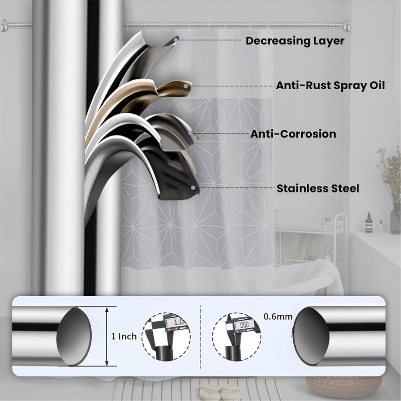 HOMIFLY 125 Cm to 220 Cm Extendable Curtain Rod Holder Without Drill/Stainless Steel Shower Curtain/Window Curtain Rod/Anti-Skid Spring Pull Rod – Silver (1 Piece) - Image 5