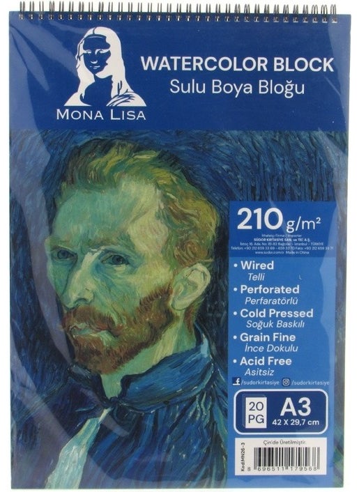 Mona Lisa - A3 Watercolor Block 210 gr Wire Drawing Notebook - Image 1