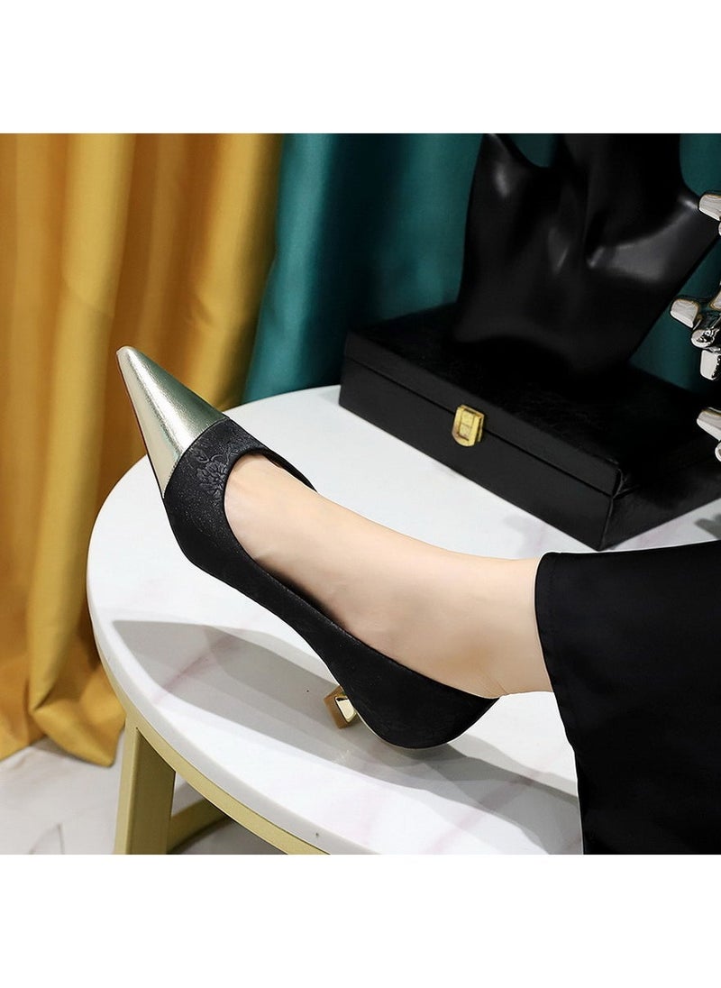 Elegant Satin Floral Womens Fashion Shoes Black