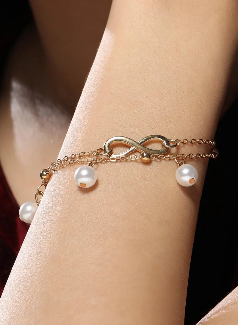 Sohi  Women The Ethereal-Infinity Multi-Strand Bracelet | California Gold Colour | One-Size | Artificial Pearl Alloy Material | Lobster Clasp Closure | Bracelet For Casual & Daily Wear for Women | Best Price UAE
