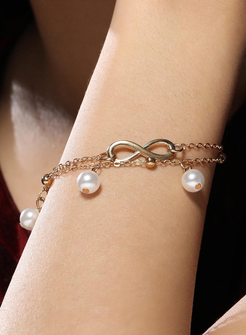 SOHI Women The Ethereal-Infinity Multi-Strand Bracelet | California Gold Colour | One-Size | Artificial Pearl Alloy Material | Lobster Clasp Closure | Bracelet For Casual & Daily Wear - Image 3