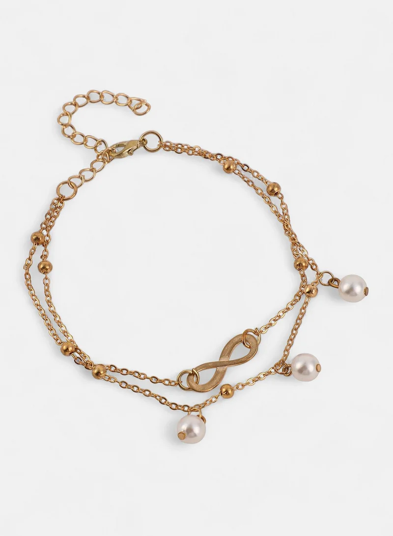 Sohi  Women The Ethereal-Infinity Multi-Strand Bracelet | California Gold Colour | One-Size | Artificial Pearl Alloy Material | Lobster Clasp Closure | Bracelet For Casual & Daily Wear for Women | Best Price UAE