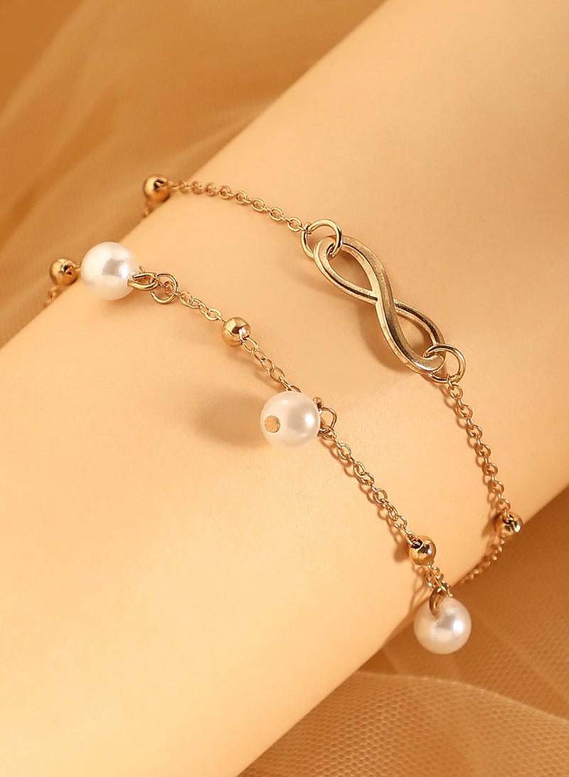 SOHI Women The Ethereal-Infinity Multi-Strand Bracelet | California Gold Colour | One-Size | Artificial Pearl Alloy Material | Lobster Clasp Closure | Bracelet For Casual & Daily Wear - Image 1