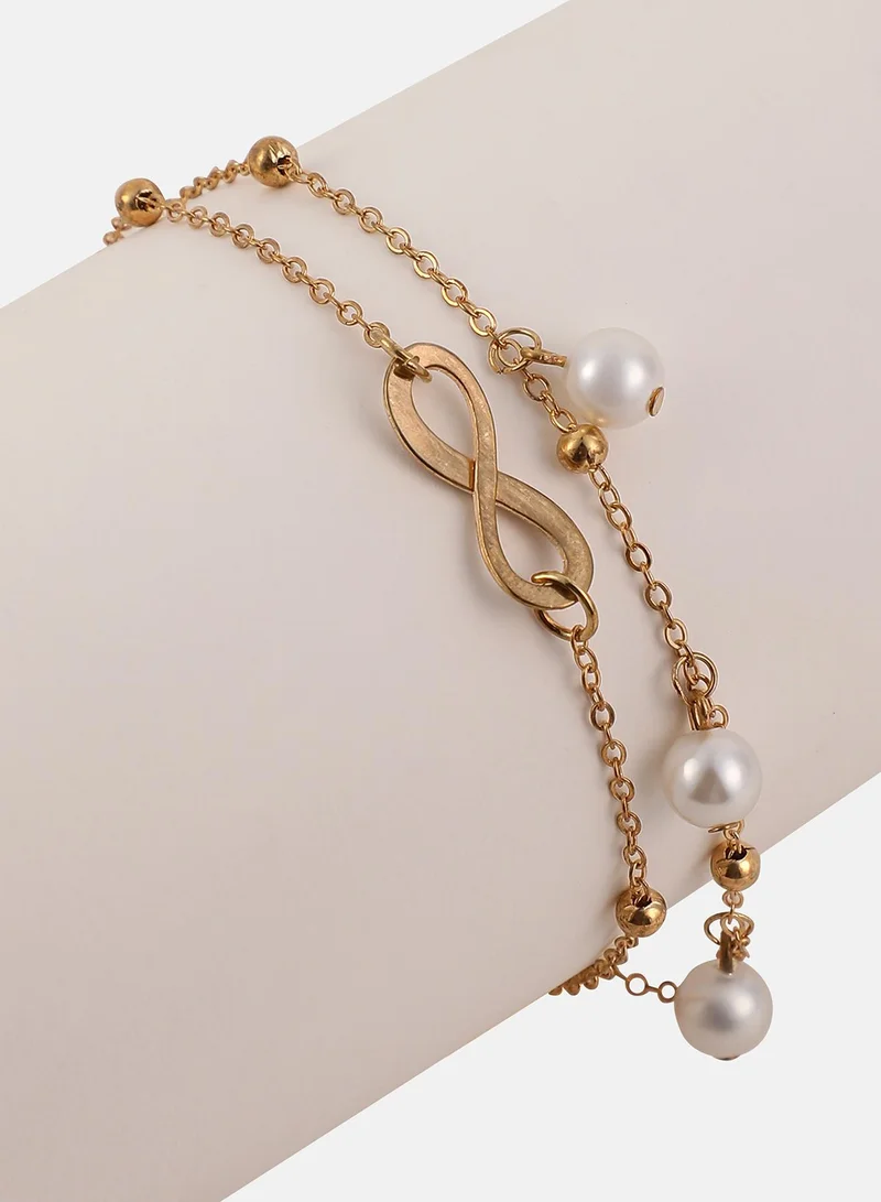 Sohi  Women The Ethereal-Infinity Multi-Strand Bracelet | California Gold Colour | One-Size | Artificial Pearl Alloy Material | Lobster Clasp Closure | Bracelet For Casual & Daily Wear for Women | Best Price UAE