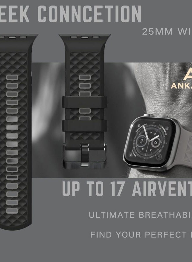 Ankang Sport Band for Apple Watch: Silicone Bands for Apple Watch Series 4 5 6 7 8 9 10 SE Ultra 49mm 42mm 44mm 45mm - Breathable Rubber Sports Strap for Workout - Women Men - m/l Black Grey - Image 3