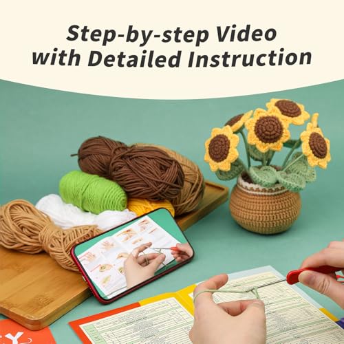 Iuuidu Crochet Kits for Beginners, 2PCS Sunflower Crochet Starter Kit, Potted Plants with Step-by-Step Video Tutorials for Beginners Adults, Birthday Gifts for Women (Daisy Sunflower) - Image 5