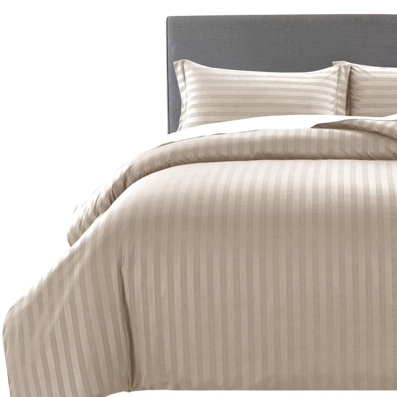 MOONLIGHT20015 Single Duvet Cover Set Reversible Stripes Satin Bedding Set with Pillowcase Soft Hypoallergenic Duvet Covers Beige 135x200 CM