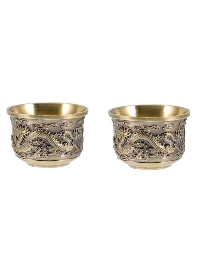Excefore Chinese Tea Set Kung Fu Tea Set 2 Pieces Dragon And Phoenix Cup Kung Fu Teacups Chinese Copper Tea Cup Mug Vintage Home Decor Alloy Drink Cup For Adults Tea Sets For Men Women Ceremony Gifts - Image 1