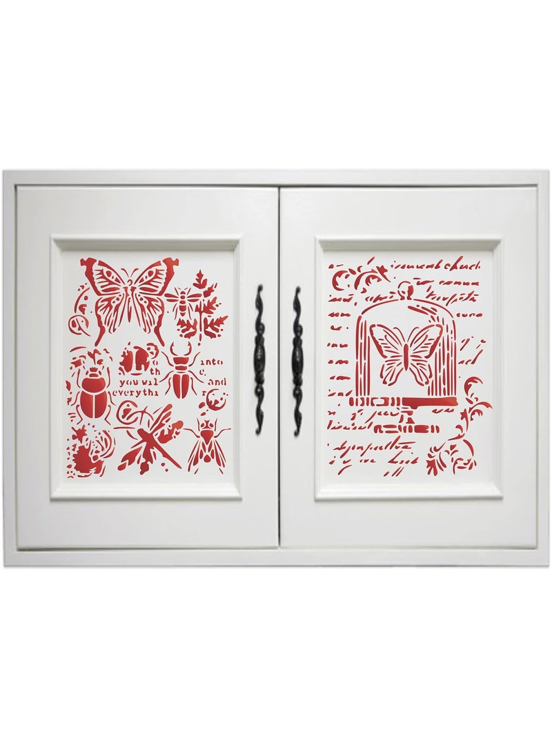 Usnyabni Stencils for Walls: 2X Insects Stencil, 2pc / 4.5 x 6 inch (S) - Use Layering Butterfly Bugs Leaves Script to add Texture and Design to Mixed Media Backgrounds Stencils for Painting Template  - Image 4