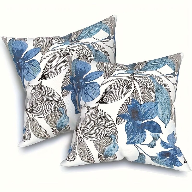 Blue Grey Wiregrass Floral Outdoor Cushion 20x20in Polyester Machine Washable - Image 2