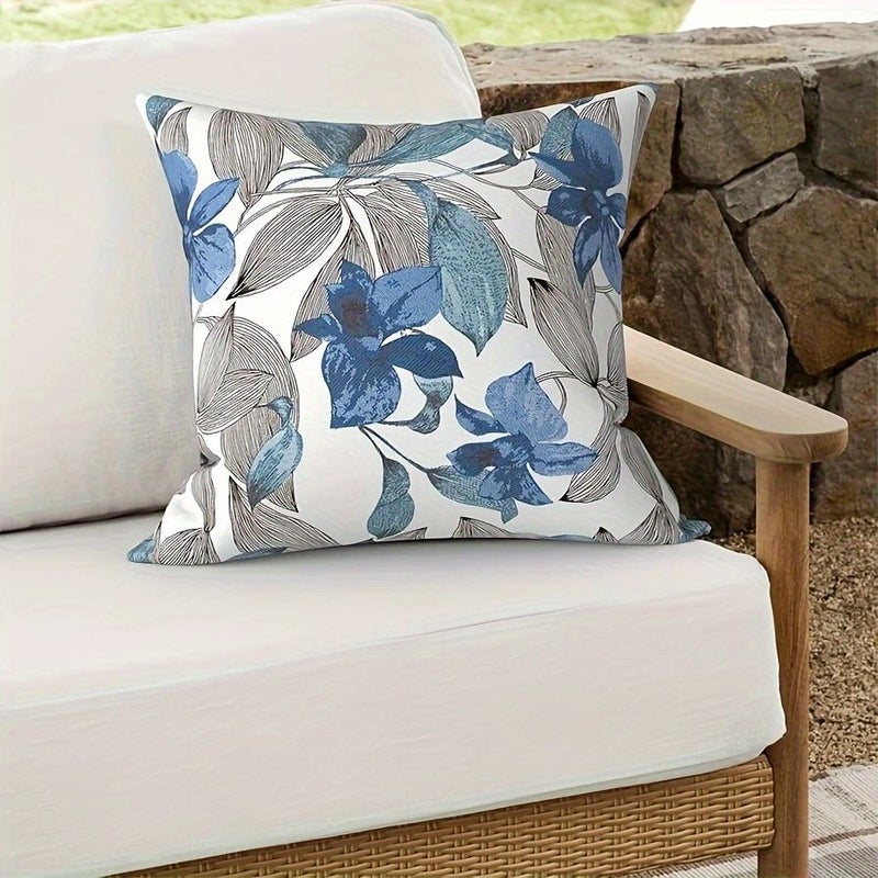 Blue Grey Wiregrass Floral Outdoor Cushion 20x20in Polyester Machine Washable - Image 3