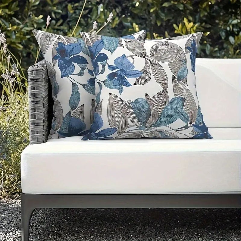 Blue Grey Wiregrass Floral Outdoor Cushion 20x20in Polyester Machine Washable - Image 1