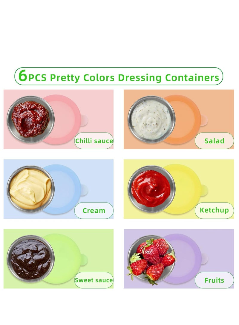 Oasisgalore 6-Pack Salad Dressing Containers, 1.6 oz Reusable Stainless Steel Sauce Cups with Leakproof Silicone Lids.  - Image 3