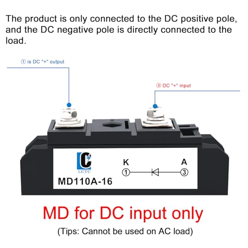 LCLCTC Solar Diode Anti-Reverse One Way Diode MD 110A(100Amp)-16;Use Voltage Range:AC < 400VAC ;DC 3-1000V;Used in photovoltaics, Solar Energy, Automotive Panels 12V 24V 48V (MD 110A-16) - Image 3