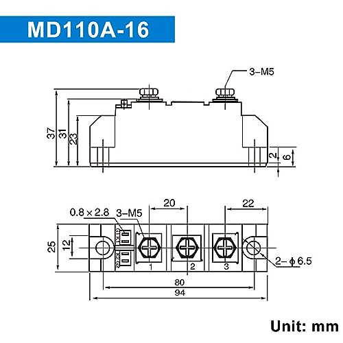 LCLCTC Solar Diode Anti-Reverse One Way Diode MD 110A(100Amp)-16;Use Voltage Range:AC < 400VAC ;DC 3-1000V;Used in photovoltaics, Solar Energy, Automotive Panels 12V 24V 48V (MD 110A-16) - Image 4