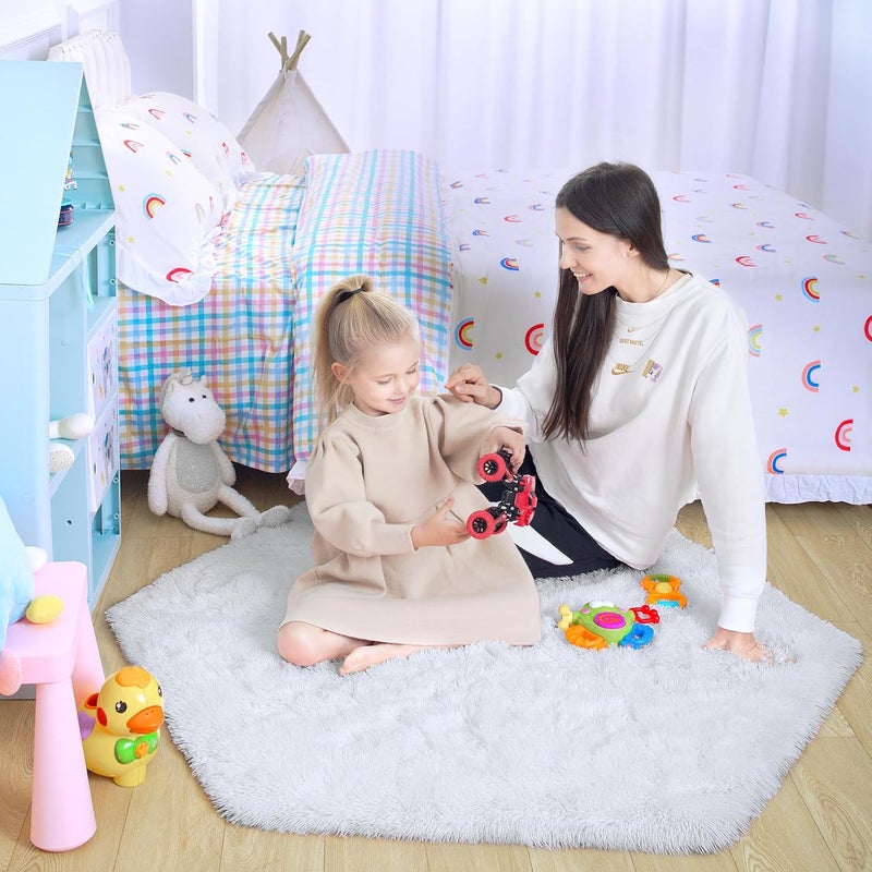 junovo Ultra Soft Rug for Nursery Children Room Baby Room Home Decor Dormitory Hexagon Carpet for Playhouse Princess Tent Kids Play Castle, Diameter 4.6 ft, White - Image 4