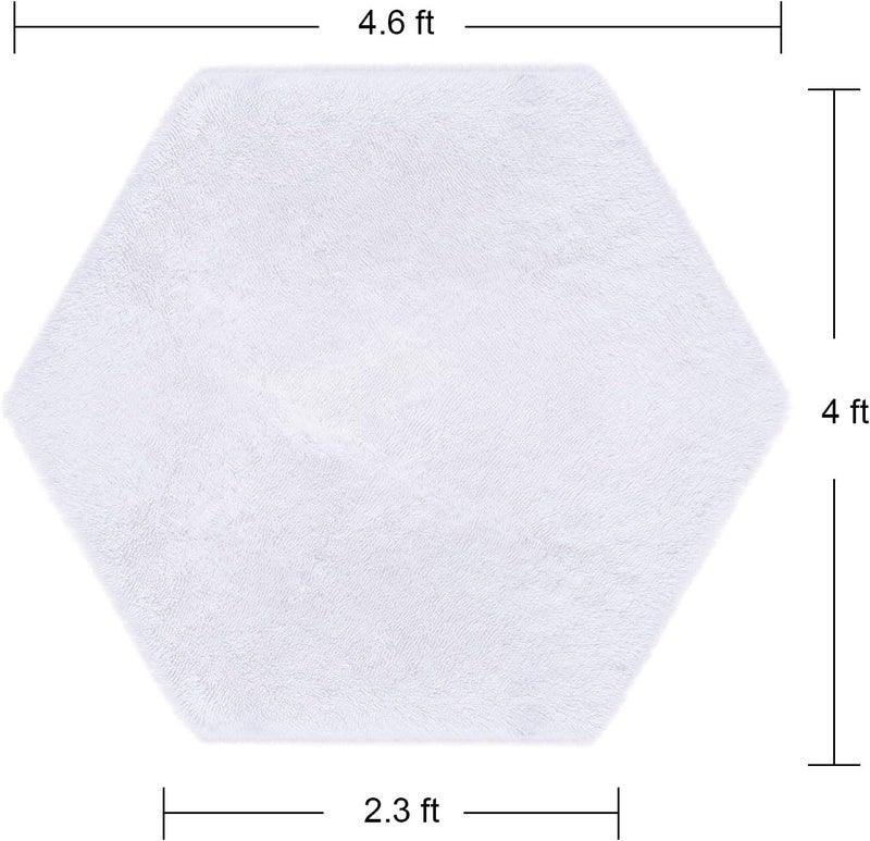 junovo Ultra Soft Rug for Nursery Children Room Baby Room Home Decor Dormitory Hexagon Carpet for Playhouse Princess Tent Kids Play Castle, Diameter 4.6 ft, White - Image 2