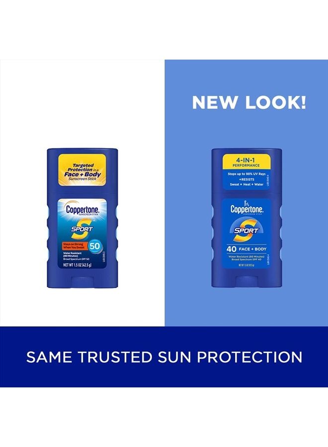 Coppertone عصا واقي الشمس SPORT SPF 40، واقي شمس مقاوم للماء، حجم السفر لواقي الشمس للوجه والجسم، 1.5 أونصة - Image 2